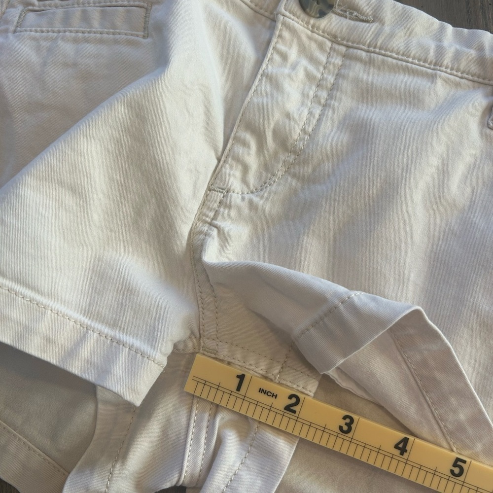 Express Vtg Y2K 90’s Low Rise Micro Mini Shorts Light Khaki 98% Cotton Size 4 - Picture 9 of 9